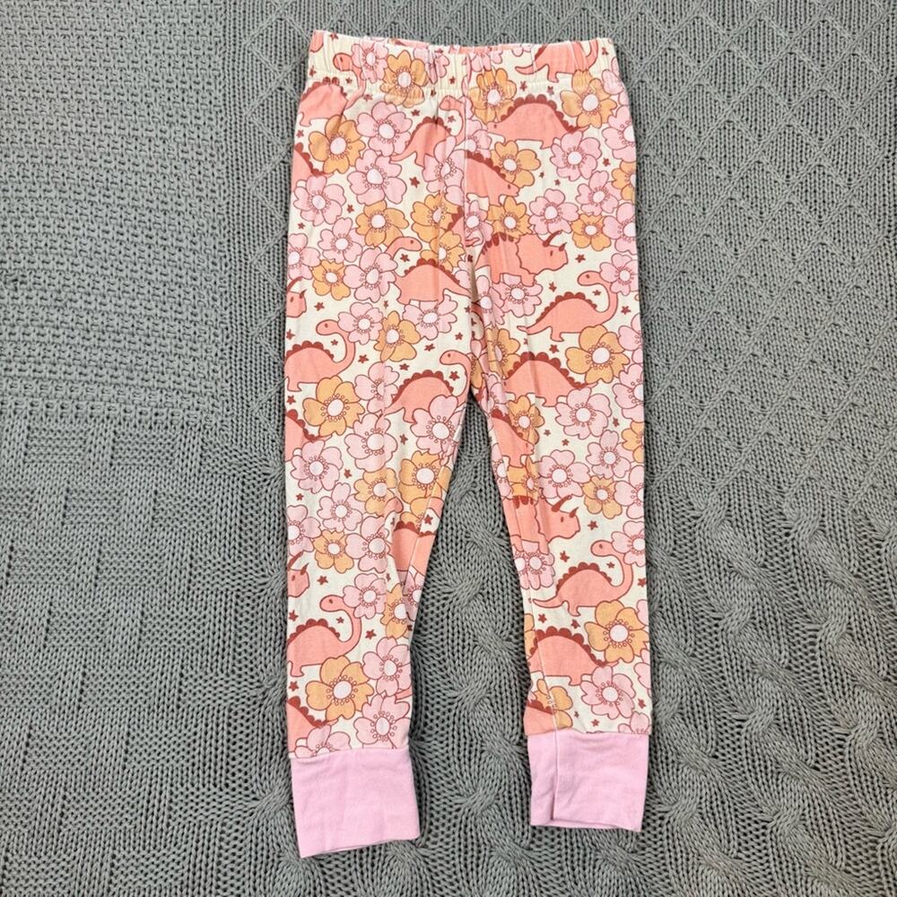Caden Lane Dinosaur Floral Girls Pajamas - Pink and Yellow 12-18M